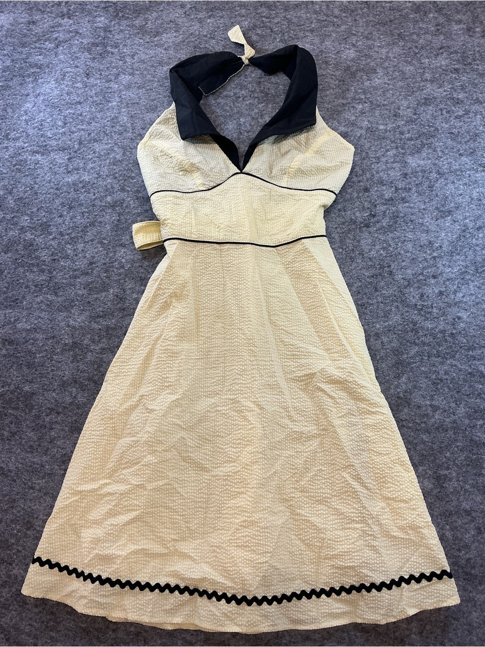 Rock Steady Pinup Vintage Rockabilly Yellow Halter A-Line Dress Black Trim S